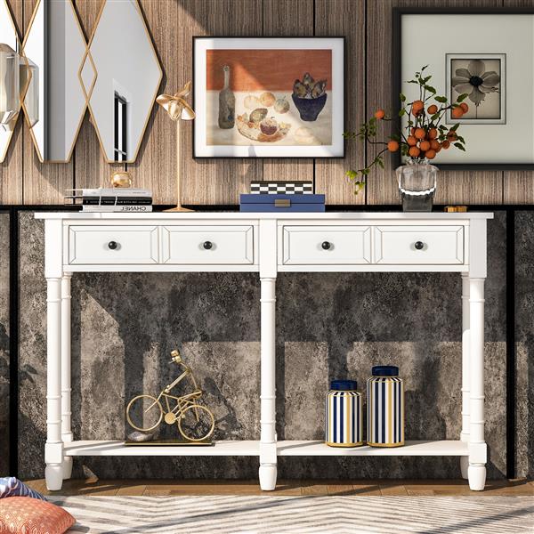 Console Table Sofa Table Easy Assembly with Two Storage Drawers and Bottom Shelf for Living Room, Entryway (Ivory White)