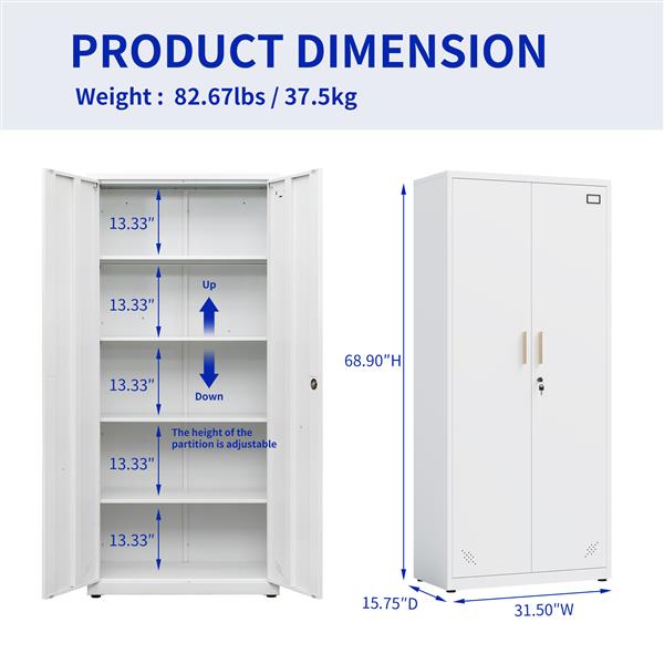 High Storage Cabinet with 2 Doors and 4 Partitions to Separate 5 Storage Spaces, Home/ Office Design