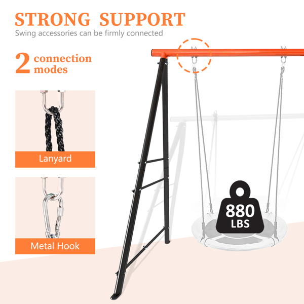 Swing Sets for Backyard, Swingset Outdoor for Kids, Toddler Porch Swing, Metal A-Frame Swing Stand for Indoor, Adult Backyard Swing Frame, Easy to Assemble, Orange (without Swing)