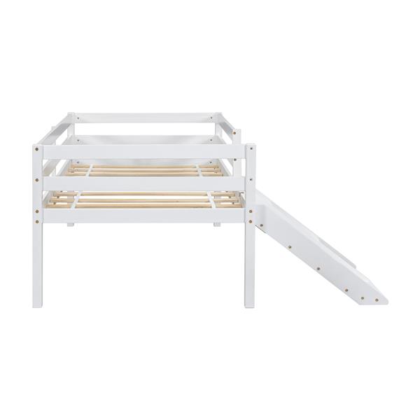 Twin Low Loft Bed with Slide,  Ladder, Safety Guardrails, No Box Spring Needed,White