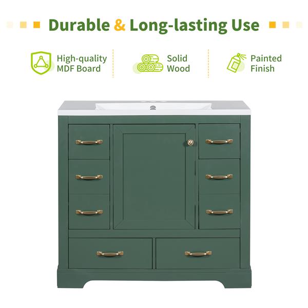 36" Bathroom Vanity with Sink Combo, Six Drawers, Multi-Functional Drawer Divider, Adjustable Shelf, Green