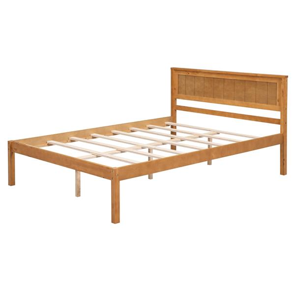 Platform Bed Frame with Headboard, Wood Slat Support, No Box Spring Needed, Full, Oak