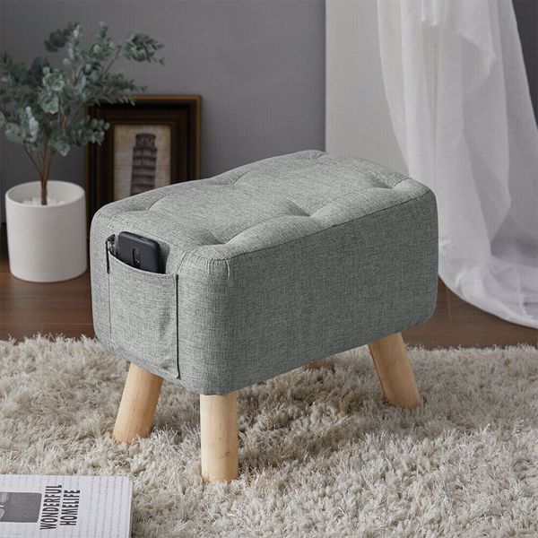 Linen Fabric Footstool Foot Rest Stool Pouffe Ottoman Seat Living Room Furniture