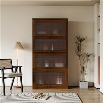 Bookcase Contemporary Closed Back Glass Doors Office Storage Cabinet Floor-to-Ceiling Low Cabinet Bookcase Against Wall Dustproof Bookshelf