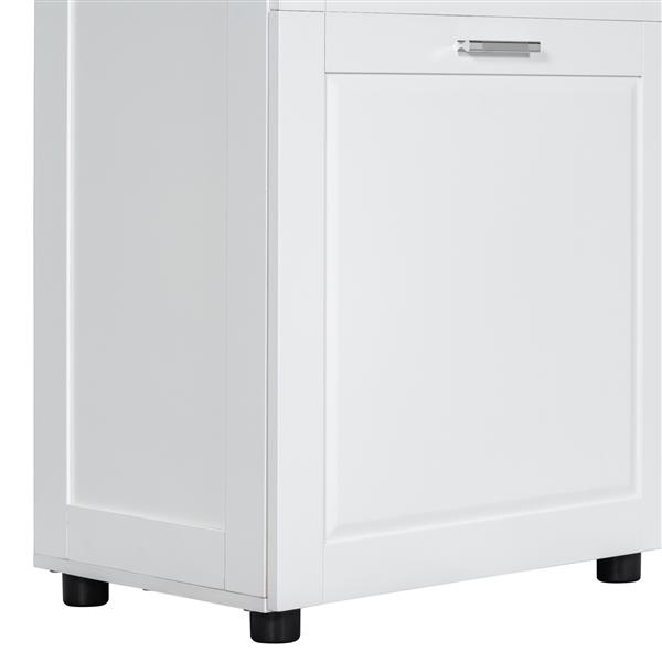 Tall Bathroom Cabinet with Laundry Basket, Large Storage Space Tilt-Out Laundry Hamper and Upper Storage Cabinet, White