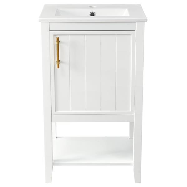 20" Bathroom Vanity with Sink, Bathroom Cabinet with Soft Closing Door, Storage Rack and Open Shelf, White