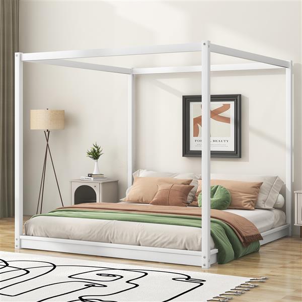 King Size Canopy Platform Bed with Support Legs,White