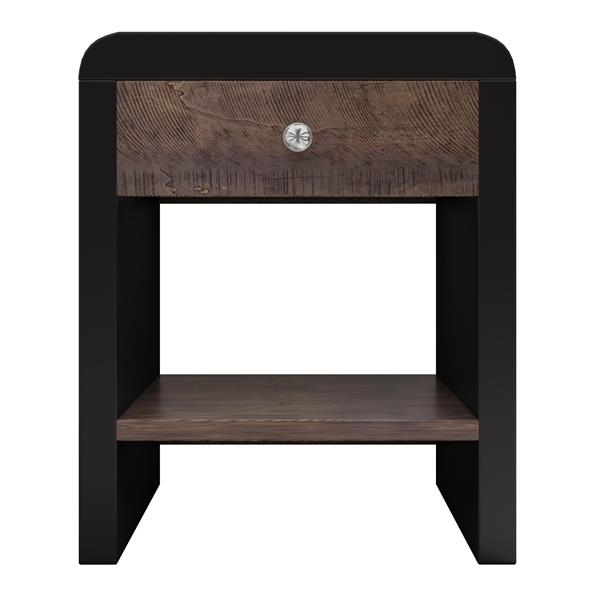 Mid Century Modern Style One-Drawer Nightstand, Walnut and Black