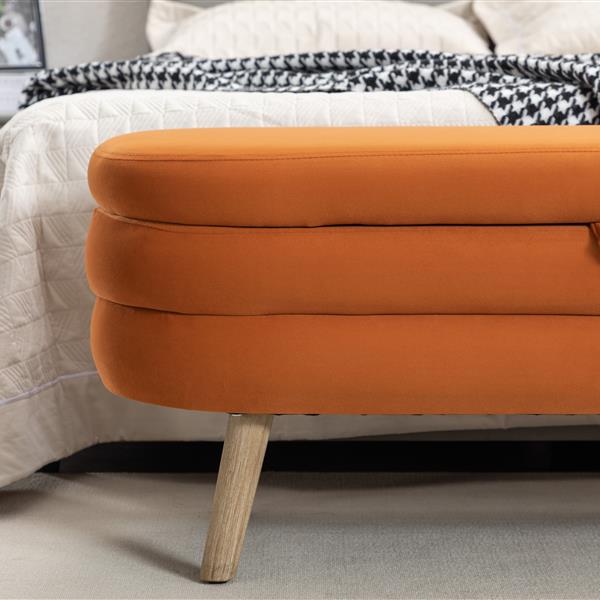 036-Velvet Fabric Storage Bench Bedroom Bench With Wood Legs For Living Room Bedroom Indoor,Orange