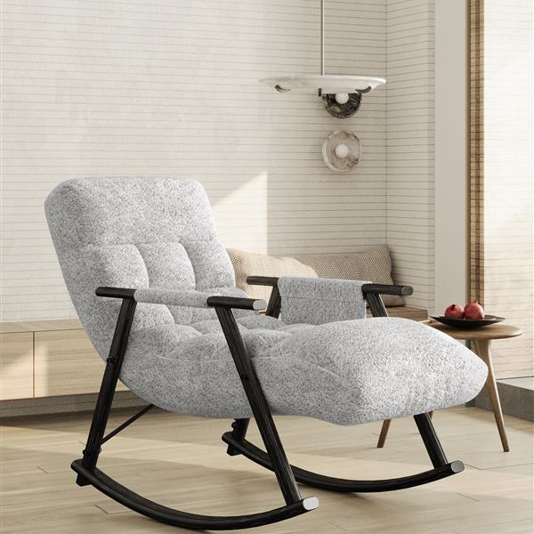 Casual folding rocking chair upholstered, lounge rocking chair adjustable high back and foot rest,side pockets placed in living room bedroom balcony