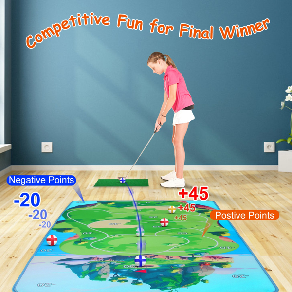 Golf Chipping Game,Golf Chipping Game Mat with Golf Mat, 20 Golf Balls, 6 Ground Stakes, Indoor Golf Game for Adults Kids, Golf Training Equipment, Golf Gifts Accessories for Men