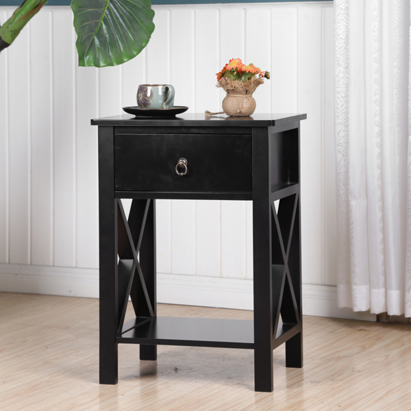 Black Spray Paint Cross Type Single Suction Double Layer Nightstand [40x30x55cm]