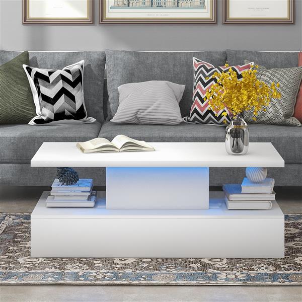 Coffee Table Cocktail Table Modern Industrial Design with LED lighting, 16 colors with a remote control, White