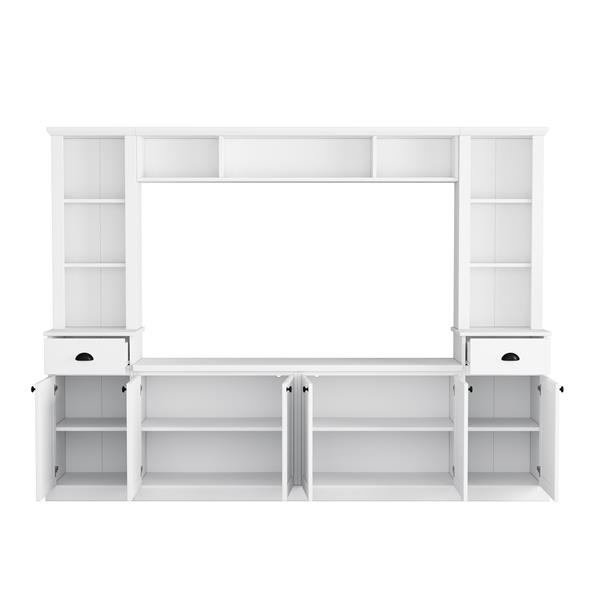 Minimalist Entertainment Wall Unit Set with Bridge for TVs Up to 75'', Ample Storage Space TV Stand with Adjustable Shelves, Modernist Large Media Console for Living Room, White