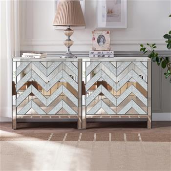 Storage Cabinet with Mirror Trim and M Shape Design Spliced Combination For Living Room, Dining Room, Entryway, Kitchen