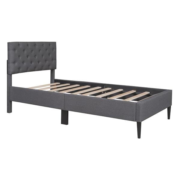 Upholstered Linen Platform Bed, Twin Size, Gray