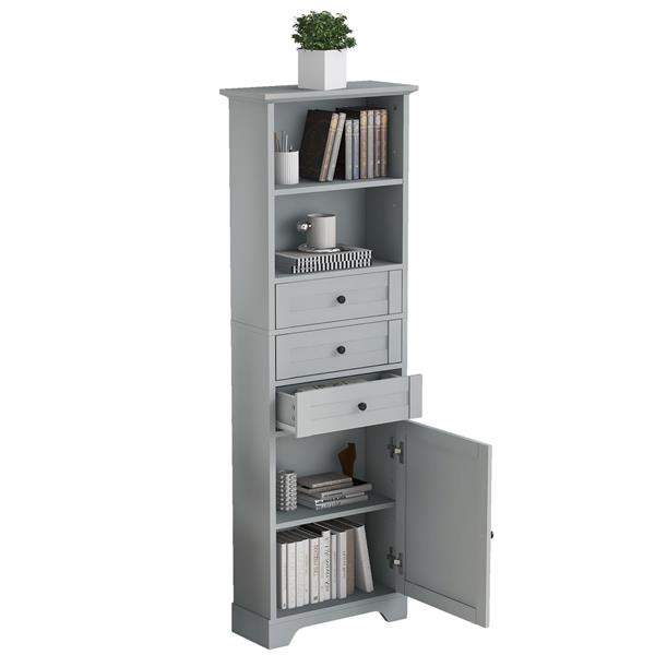 Grey Tall Storage Cabinet with 3 Drawers and Adjustable Shelves for Bathroom, Kitchen and Living Room, MDF Board with Painted Finish