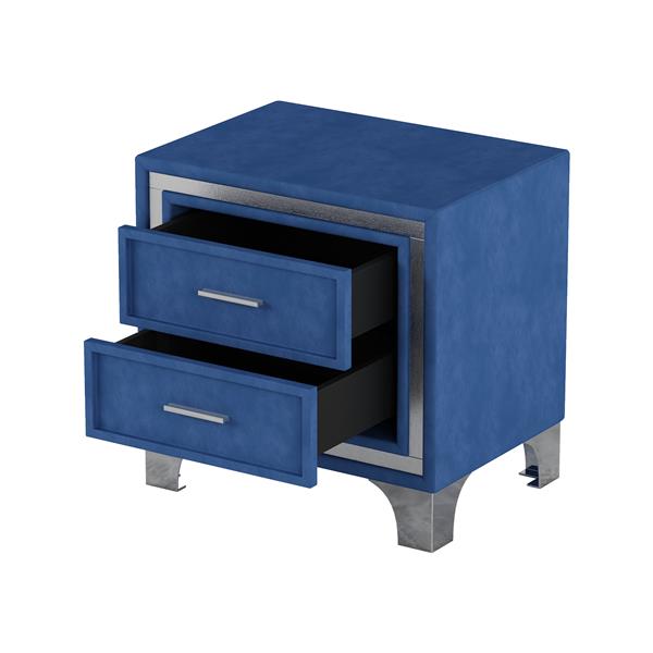 2-Drawer Nightstand with Metal Legs for Bedroom, Mid Century Nightstand Fully Assembled Except Legs and Handles,Velvet Bedside Table-Blue