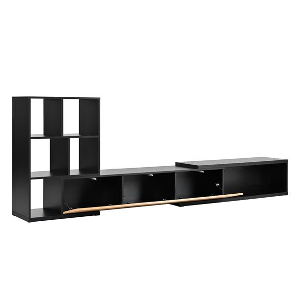 74.8''-126'' Extendable TV Stand with 3 Tier Bookshelves for TVs up to 110'', Adjustable Entertainment Center with Storage Cabinets, Sliding Tabletop Media Console for Living Room, Black