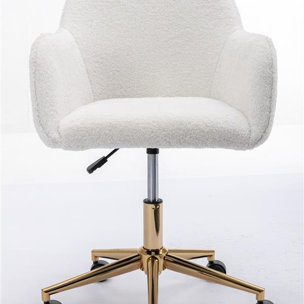 Modern Teddy Fabric Material Adjustable Height 360 Revolving Home Office Chair With Gold Metal Legs And Universal Wheel For Indoor,White