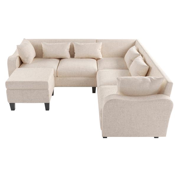 [New]87" Modern Sectional Sofa with coffee table,6-Seat Couch Set with Storage Ottoman,Various Combinations,L-Shape Indoor Furniture with Unique Armrests for Living Room,Apartment, 2 Colors(6 pillows)