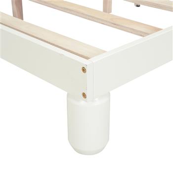 Twin Size Platform Bed with Bear Ears Shaped Headboard and LED, Cream White