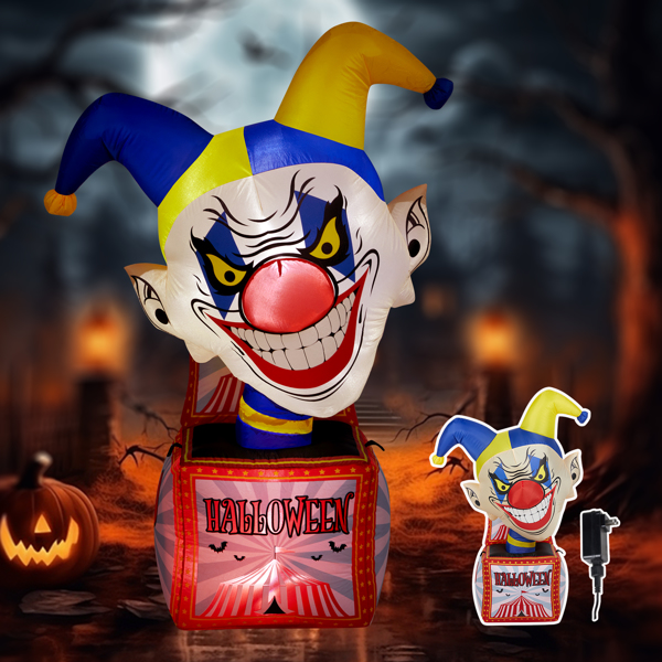 3.9 FT Halloween Inflatable Circus Clown Box Outdoor Decorations, Scary Blow up Yard Decor with Built-in LED Lights for Holiday Party Yard Lawn Garden Decor Indoor Outdoor