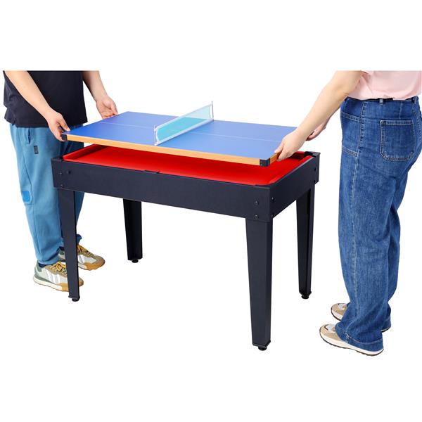 5-in-1 Multi-Game Table - Billiards, Push Hockey, Foosball, Ping Pong, and Basketball black/red