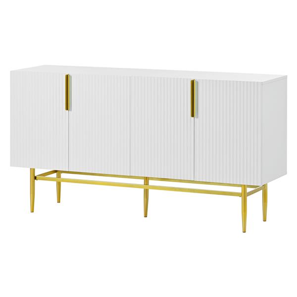 Modern Elegant 4-door Sideboard Gold Metal Handle Buffet Cabinet for Dining Room, Living Room, Bedroom, Hallway (White)