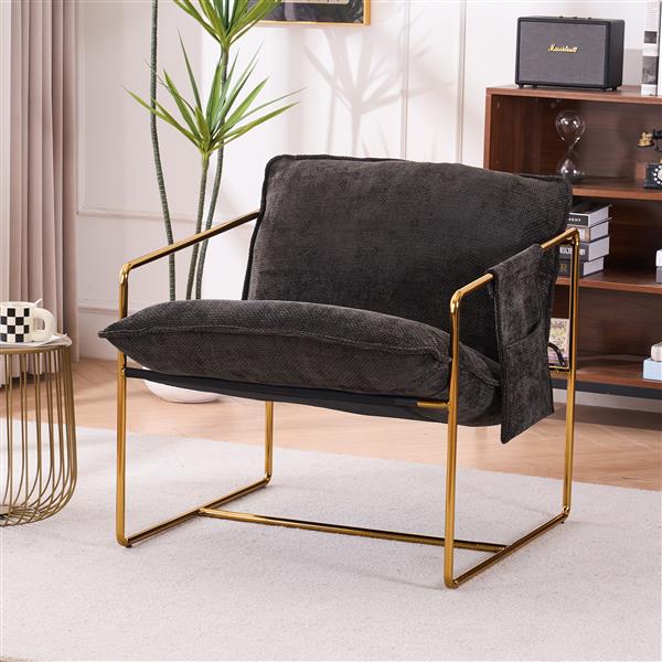 2 Sets 1 Case, Upholstered Hanging Armchair with Arm PocketsMetal frame, gold-plated craftsmanship, crushed foam cushions and skin-friendly woven fabric for living room and bedroom. Dark Gray