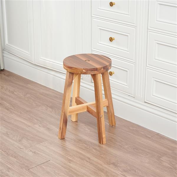 Acacia Wood Stool Round Top Chairs Best Ideas End Tables For Sofas Sub-stool for Living Room Bedside Strong Weight Capacity Upto 250 LBS, Natural Color