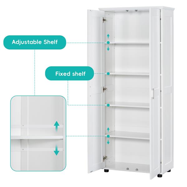 Storage Cabinet with Two Doors for Bathroom, Office, Adjustable Shelf, MDF Board, White