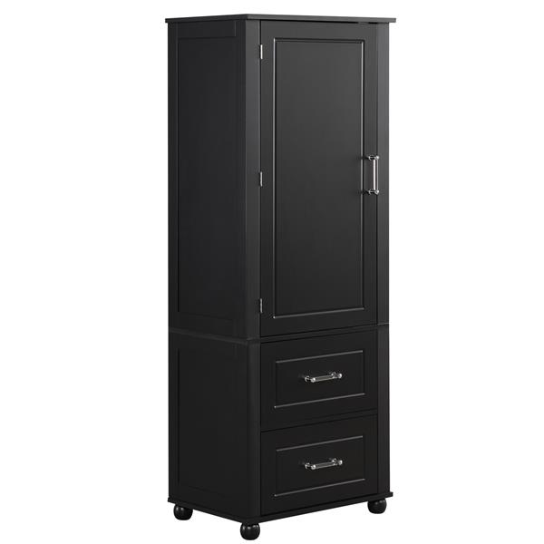 Tall Bathroom Storage Cabinet, Freestanding Storage Cabinet with Two Drawers and Adjustable Shelf, MDF Board with Painted Finish, Black