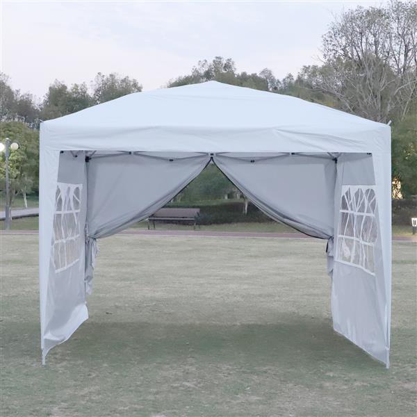 Outdoor 10x 10Ft Pop Up Gazebo Canopy Tent Removable Sidewall with Zipper,2pcs Sidewall with Windows,with 4pcs Weight sand bag,with Carry Bag,White