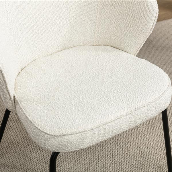 042-Set of 2 Boucle Fabric Dining Chairs With Black Metal Legs,Ivory