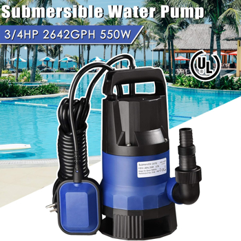 3/4HP 2642 GPH 550W Submersible Dirty Clean Water Pump Swimming Pool Pond Flood Drain Heavy Duty Water Transfer（(not shipped on weekends)