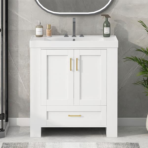 30'' Bathroom Vanity with Seperate Basin Sink, Modern Bathroom Storage Cabinet with Double-sided Storage Shelf,  Bathroom Vanity Cabinet with Single Sink