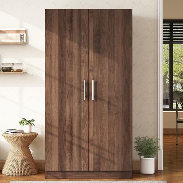 2-Door Wooden Wardrobe Armoire with 3 Storage Shelves, Brown