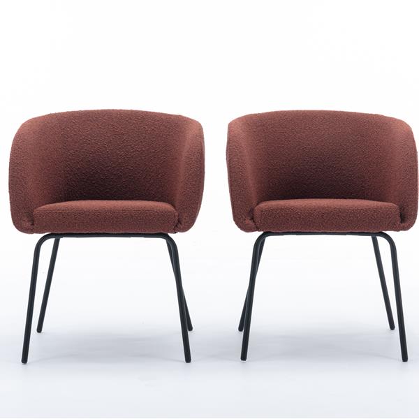 040-Set of 2 Boucle Fabric Dining Chairs With Black Metal Legs,Wine Red