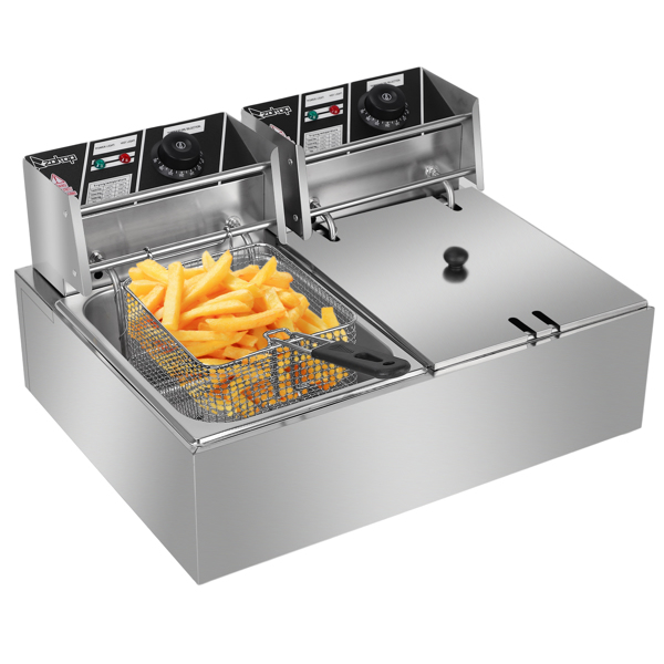 【Replace the old encoding 99495447】EH82 5000W MAX 110V 12.7QT/12L Stainless Steel Double Cylinder Electric Fryer US Plug