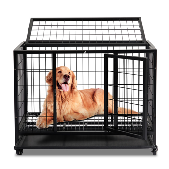 Dog Crate Dog Cage Dog Kennel for Large Dogs, Heavy Duty 36 in Pet Playpen for Training Indoor Outdoor with Plastic Tray, Double Doors & Secure Lock