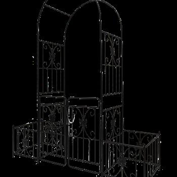 Metal Garden Arch with Gate 79.5\\'\\' Wide x 86.6\\'\\' High Climbing Plants Support Rose Arch Outdoor Black