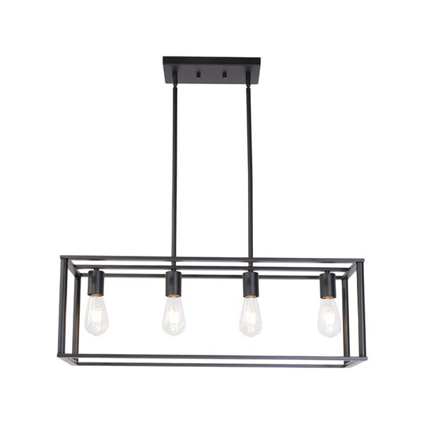 Pendant Lighting 4 Light Industrial Vintage Open Frame Rectangle Chandeliers Modern Black Linear Cage Ceiling Light Fixture