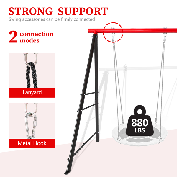 Swing Sets for Backyard, Swingset Outdoor for Kids, Toddler Porch Swing, Metal A-Frame Swing Stand for Indoor, Adult Backyard Swing Frame, Easy to Assemble, Red (without Swing)