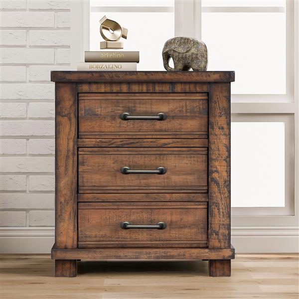 Rustic Three Drawer Reclaimed Solid Wood Framhouse Nightstand