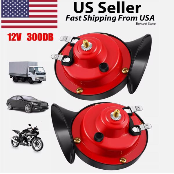 2PC 12V 300DB Super Loud Train Air Horn Waterproof Motorcycle Car Truck SUV Boat