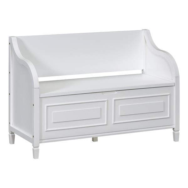 Rustic Style Solid wood Entryway Multifunctional Storage Bench with Safety Hinge (White+ Beige)