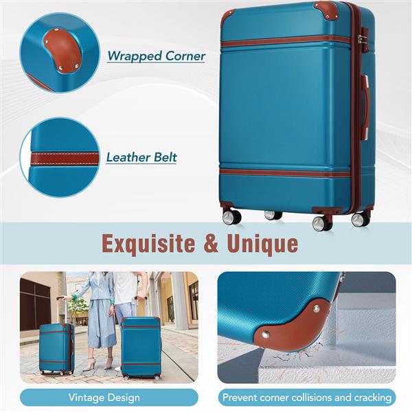 28 IN Luggage 1 Piece with TSA lock , Expandable Lightweight Suitcase Spinner Wheels, Vintage Luggage,Blue