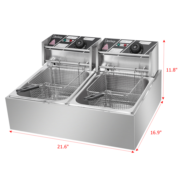 【Replace the old encoding 99495447】EH82 5000W MAX 110V 12.7QT/12L Stainless Steel Double Cylinder Electric Fryer US Plug