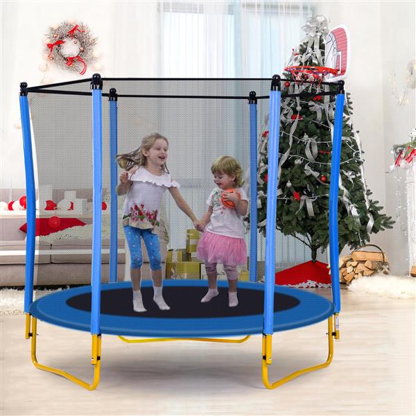 5.5FT Trampoline for Kids - 65" Outdoor & Indoor Mini Toddler Trampoline with Enclosure, Basketball Hoop and Ball Included